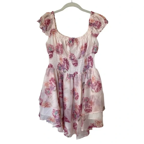 NWT Cider Women's Layered Off Shoulder Mini Dress Pink Size Large - Picture 3 of 6